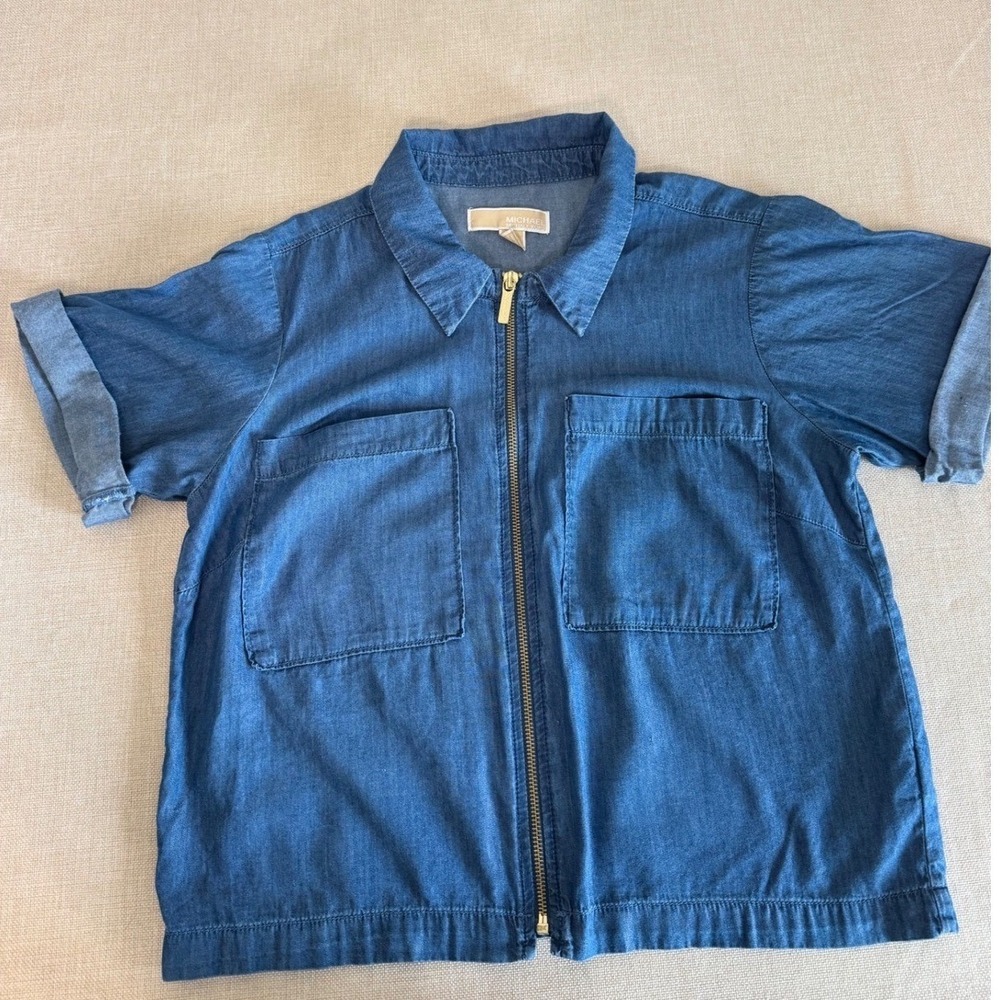 Michael‎ Kors Zip-Front Chambray Utility Shirt Size small